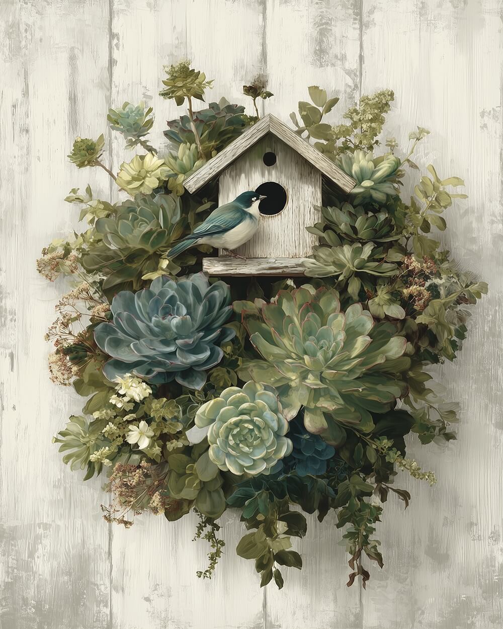 Succulent birdhouse art cross stitch kit for beginners