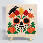 Sugar skull with fall foliage punch needle kit for beginners