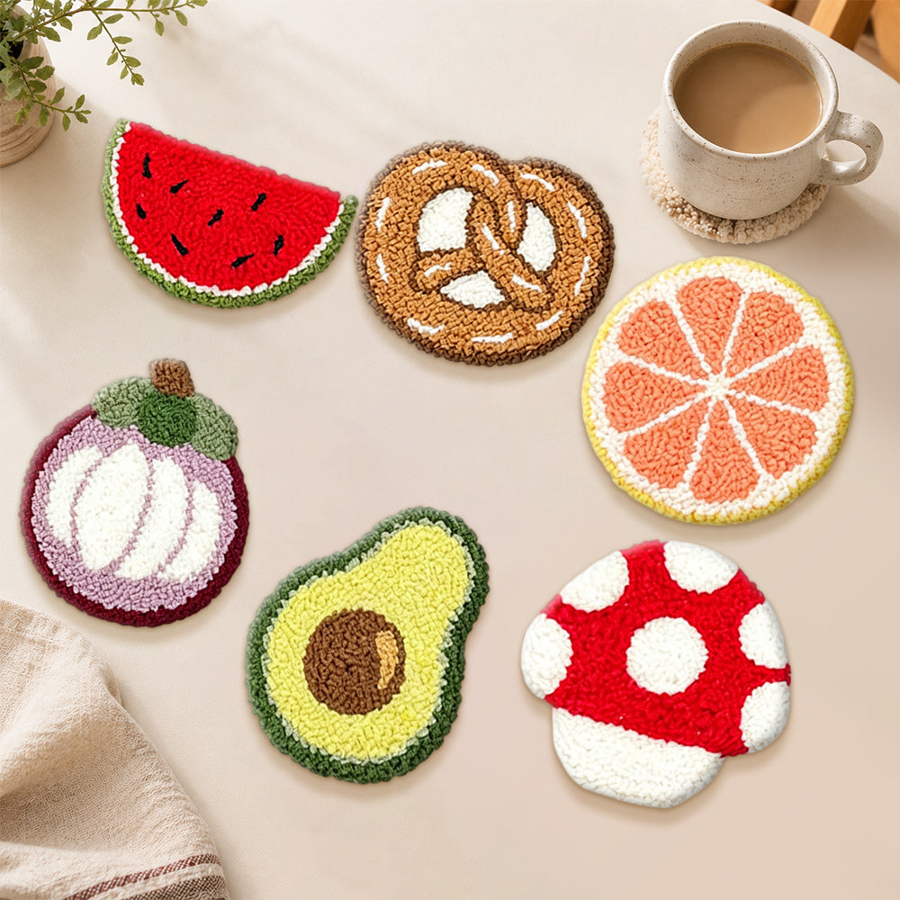 Summer fruit and snack punch needle coasters used for home decoration