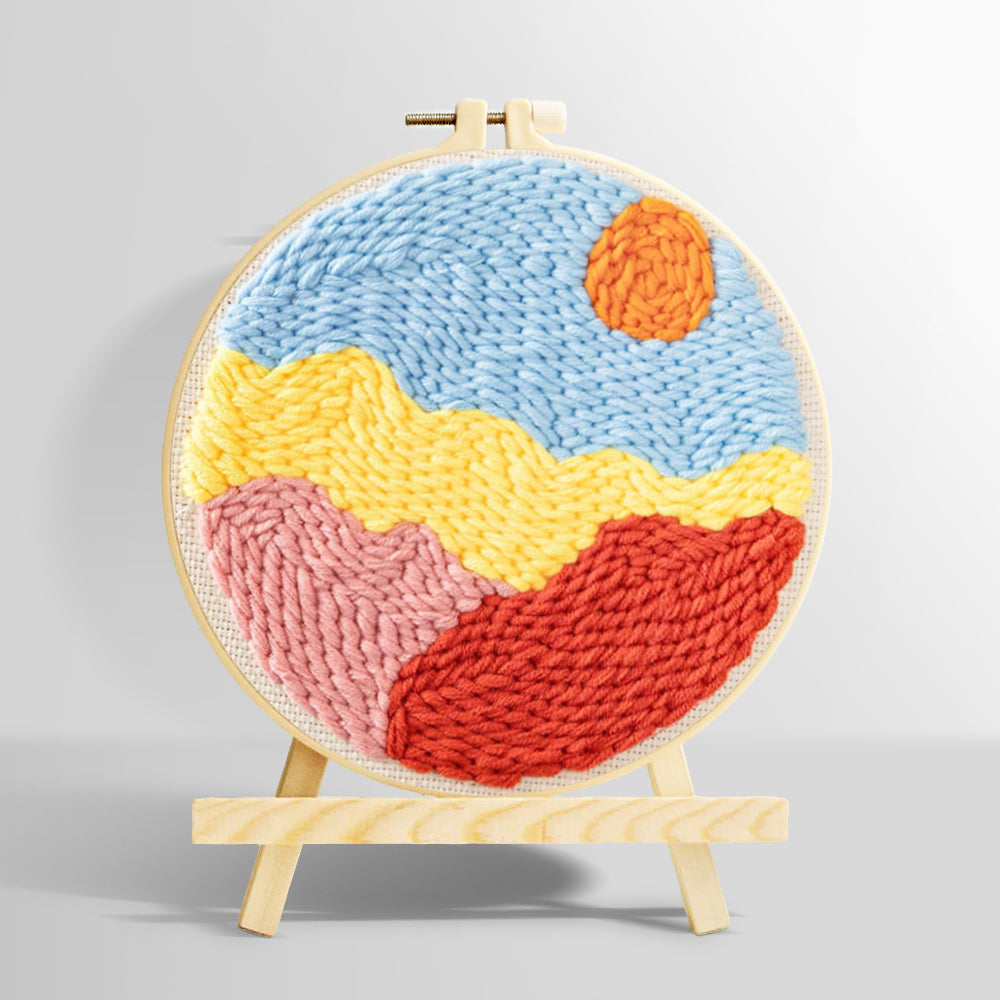 Sun over colorful mountains punch needle kit for beginners