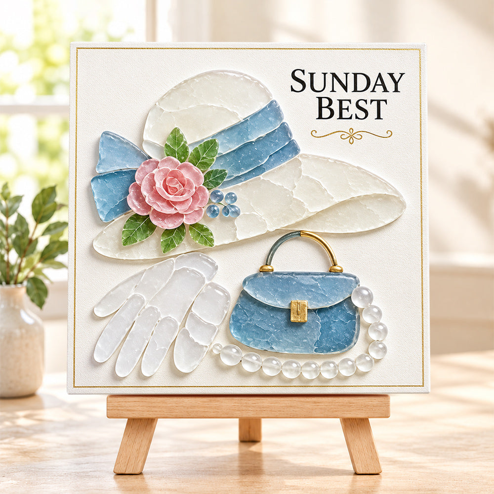 Sunday best sea glass art kit finished artwork on display