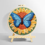 Sunflower and blue butterfly punch needle kit for beginners