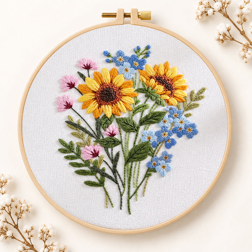 Sunflower bouquet embroidery kit