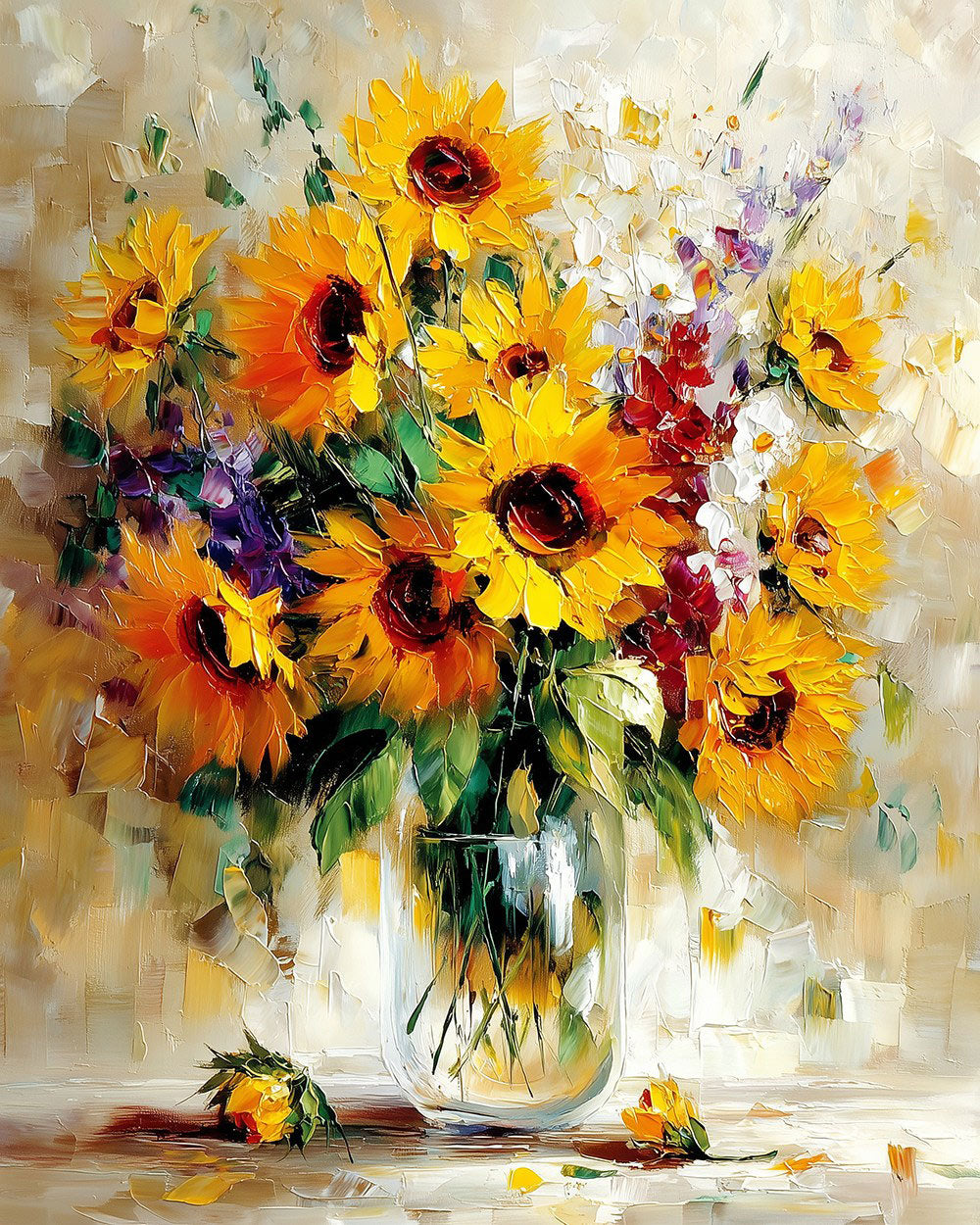 Sunflower bouquet in glass vase cross stitch kit for beginners