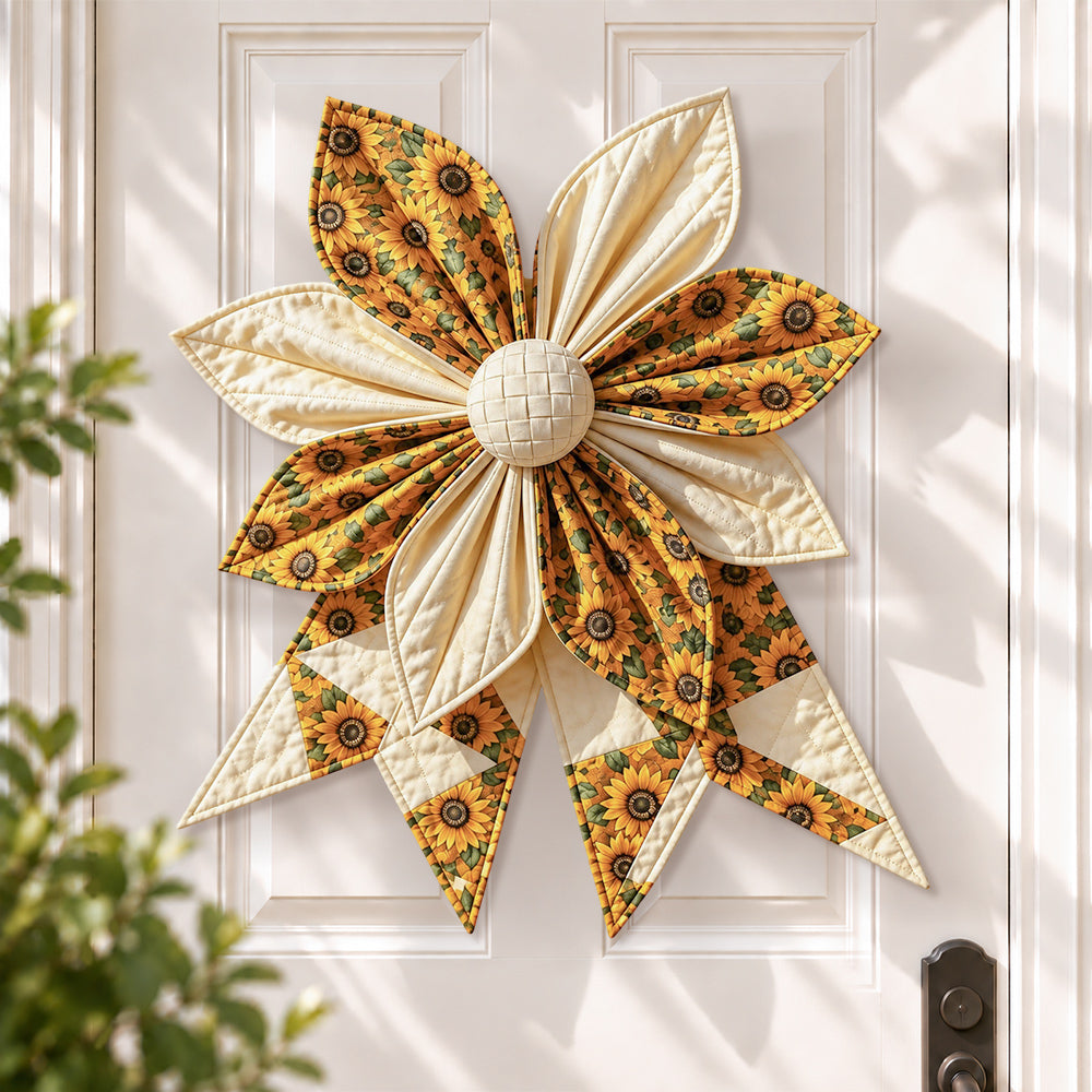 Sunflower DIY quilted bow sewing kit finished as a handmade door decoration