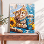 Finished sunflower feline vibes pearl diamond painting artwork displayed as home decor