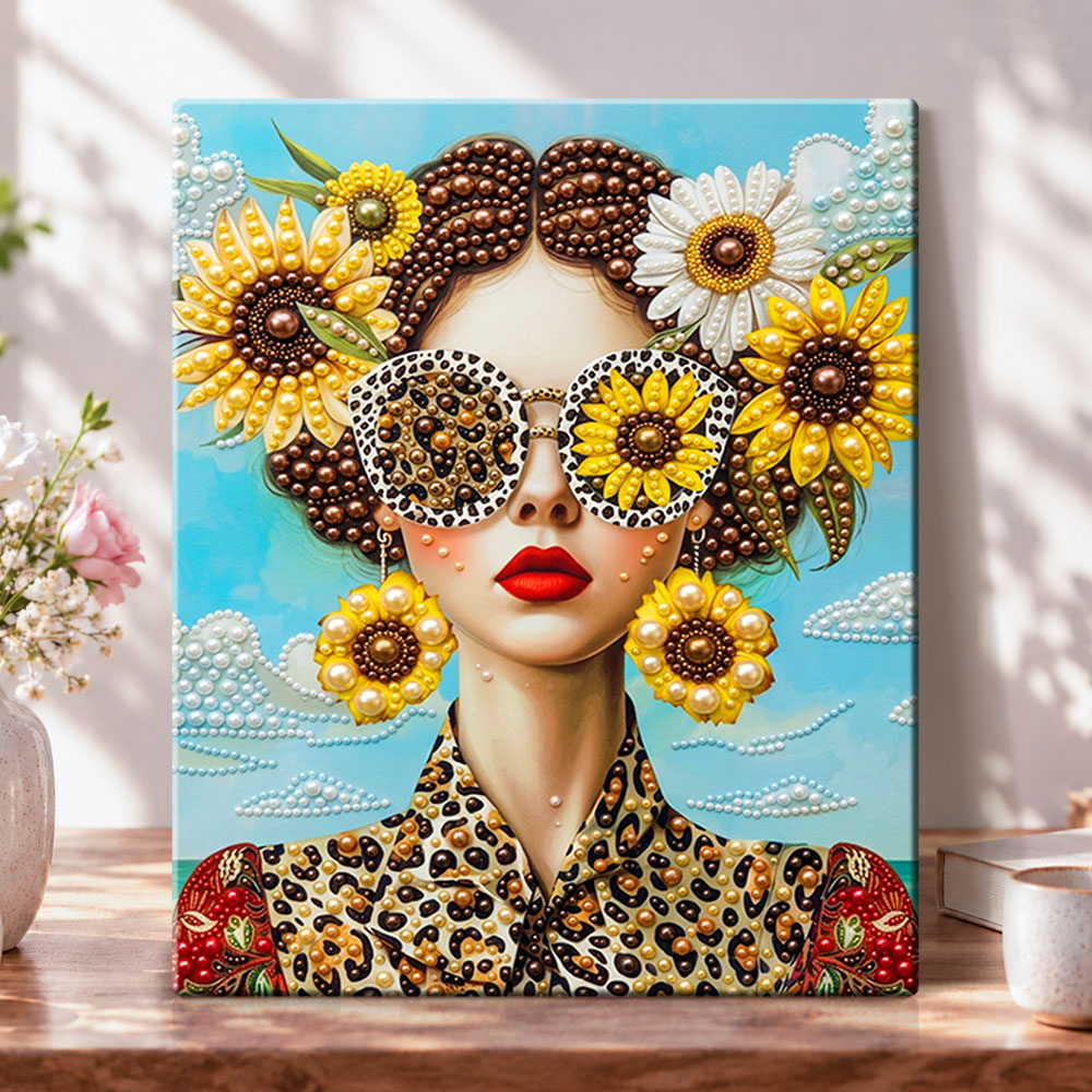 Sunflower pearled portrait pearl diamond painting kit for beginners