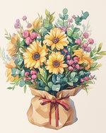 Sunflower wrapped bouquet cross stitch kit for beginners