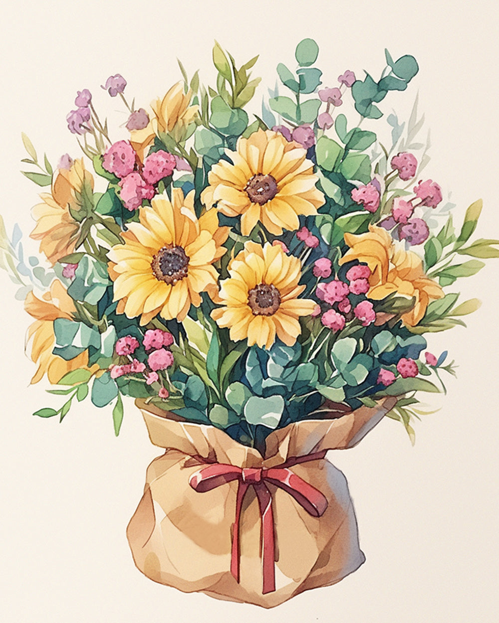 Sunflower wrapped bouquet cross stitch kit for beginners