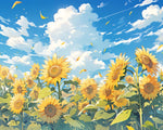 Sunflowers beneath bright skies cross stitch kit for beginners
