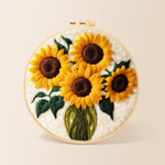 Sunflowers in a green vase needle felting kit for beginners with a round wooden frame