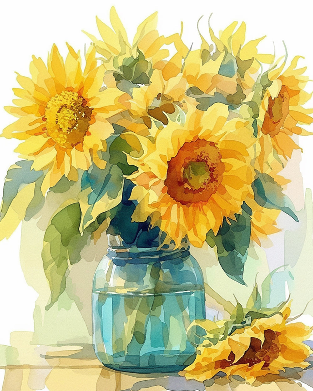 Sunflowers in blue mason jar cross stitch kit for beginners