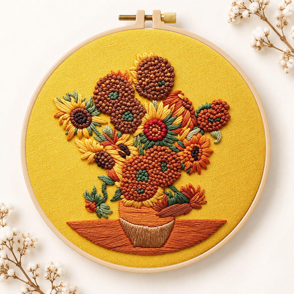 Sunflowers on golden background embroidery kit