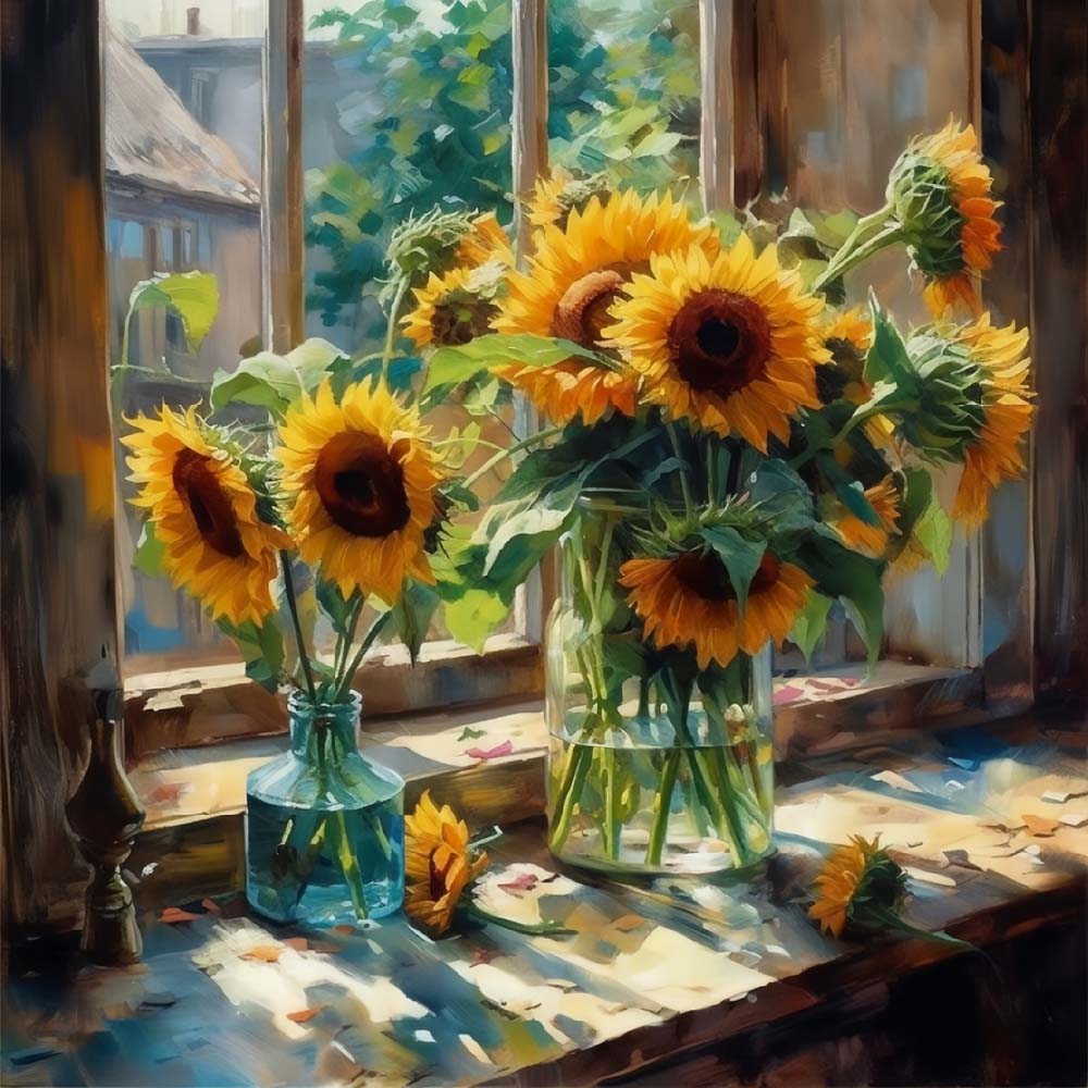 Sunflowers on the windowsill cross stitch kit for beginners