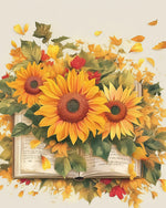Sunflowers on vintage book cross stitch kit for beginners