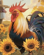 Sunlit farm rooster cross stitch kit for beginners