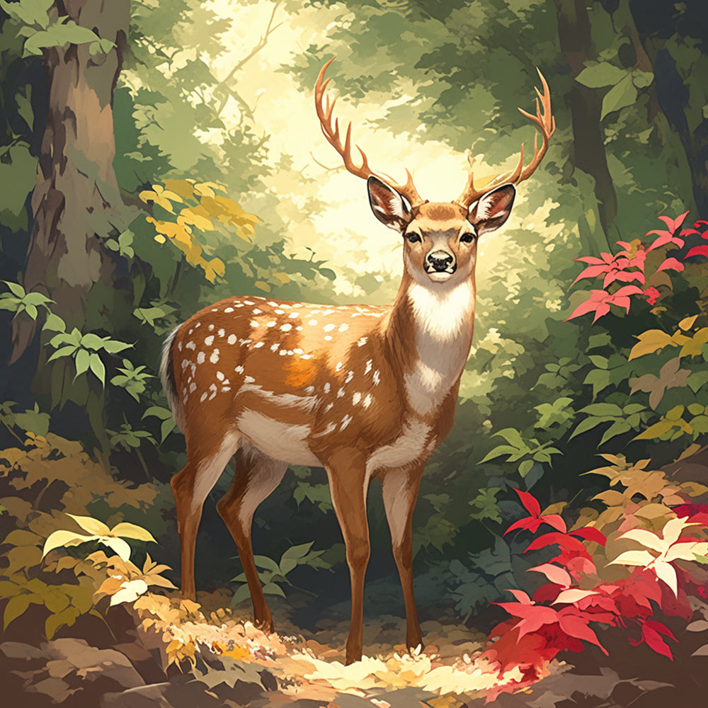 Sunlit forest deer cross stitch kit for beginners