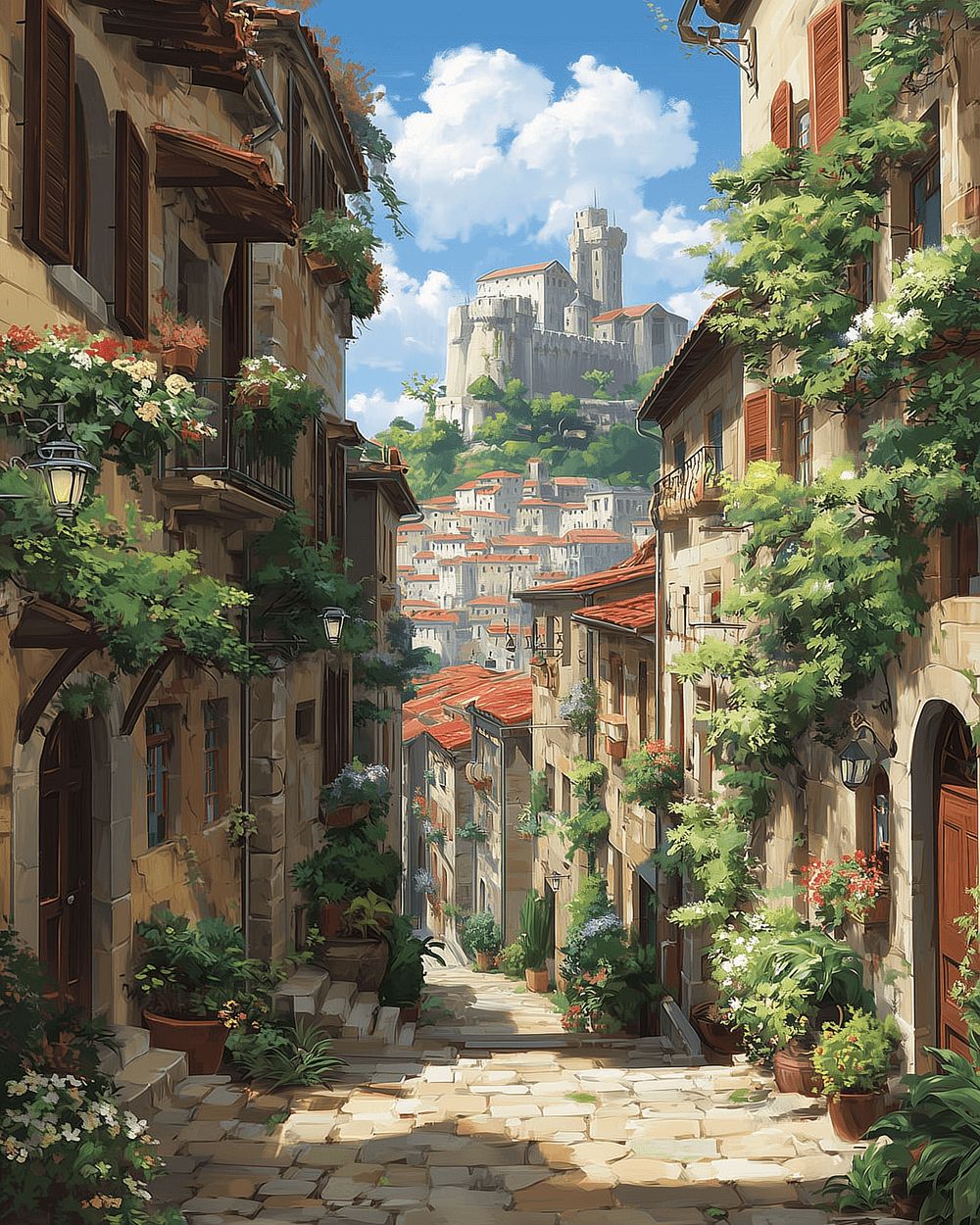 Sunlit italian hill town cross stitch kit for beginners