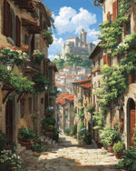 Sunlit italian hill town cross stitch kit for beginners