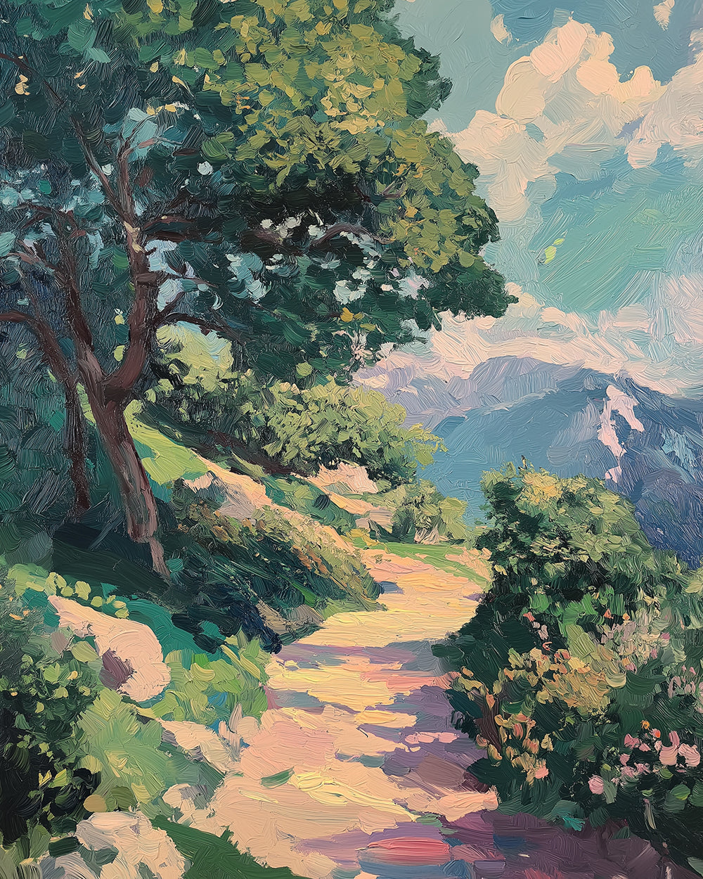 Sunlit mountain trail cross stitch kit for beginners