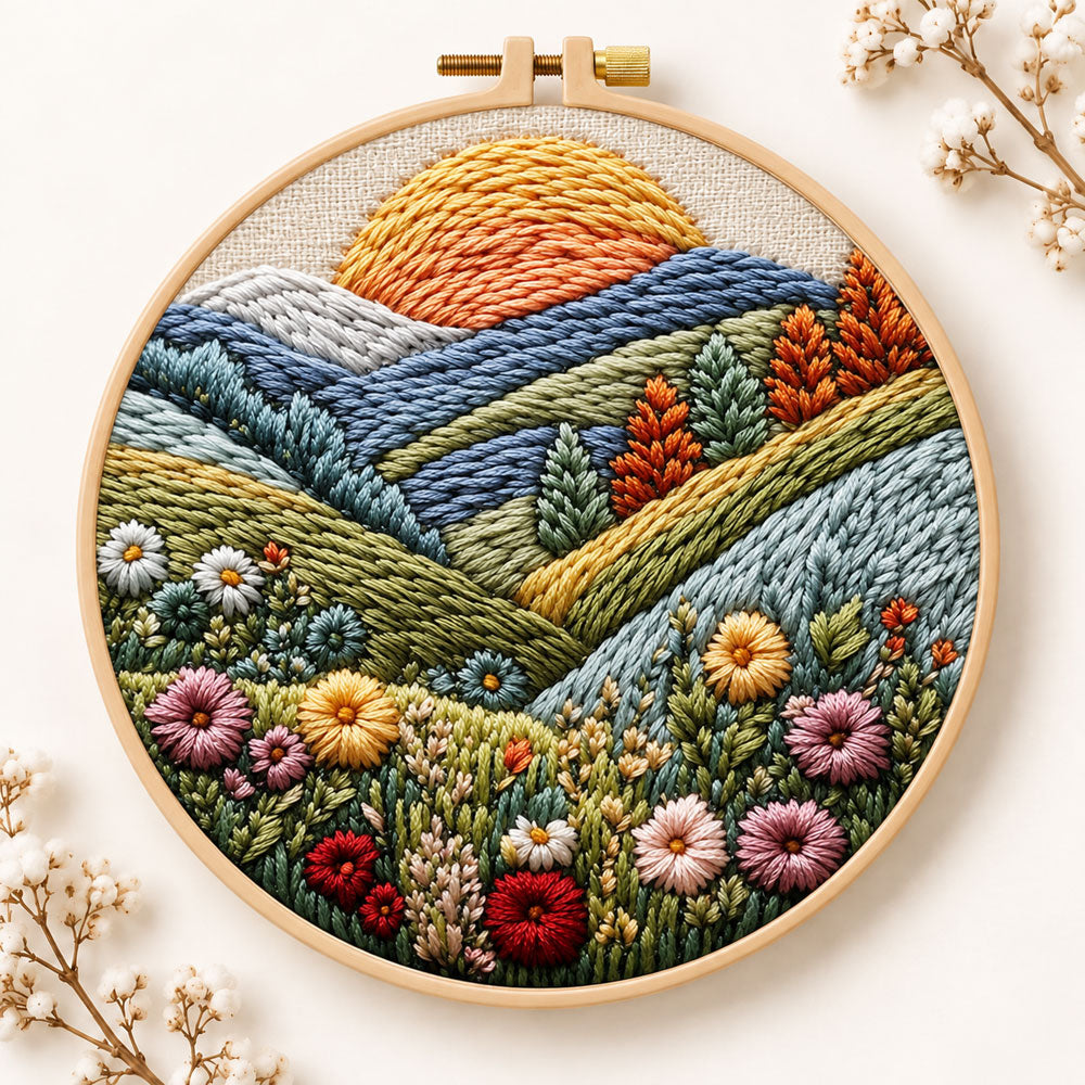Sunlit mountain wildflowers embroidery kit