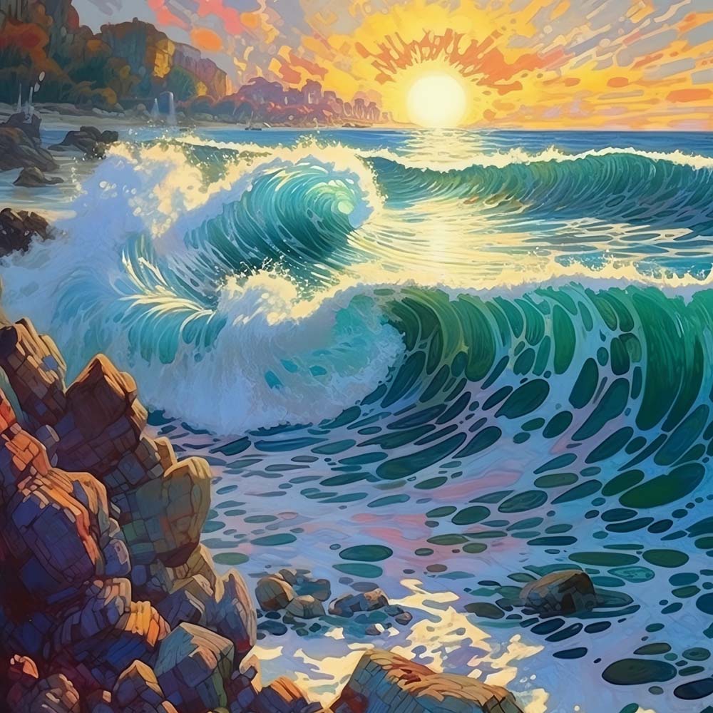 Sunlit ocean surf view cross stitch kit for beginners