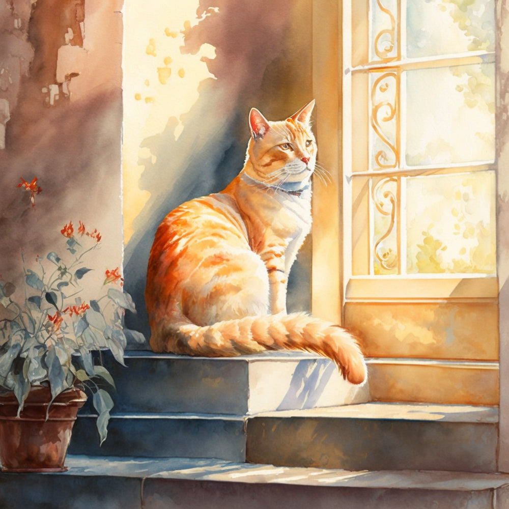 Sunlit orange cat cross stitch kit for beginners