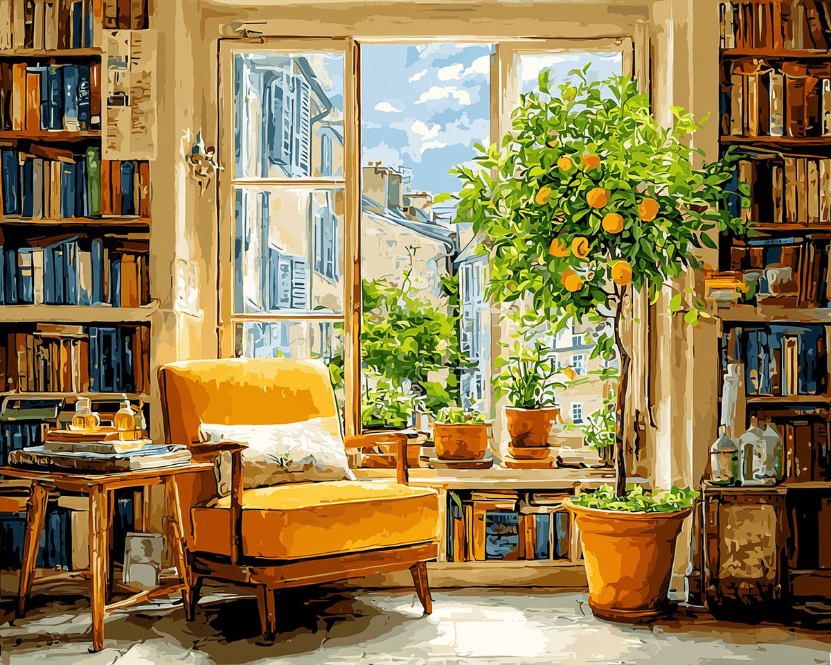 Sunlit paris reading nook cross stitch kit for beginners