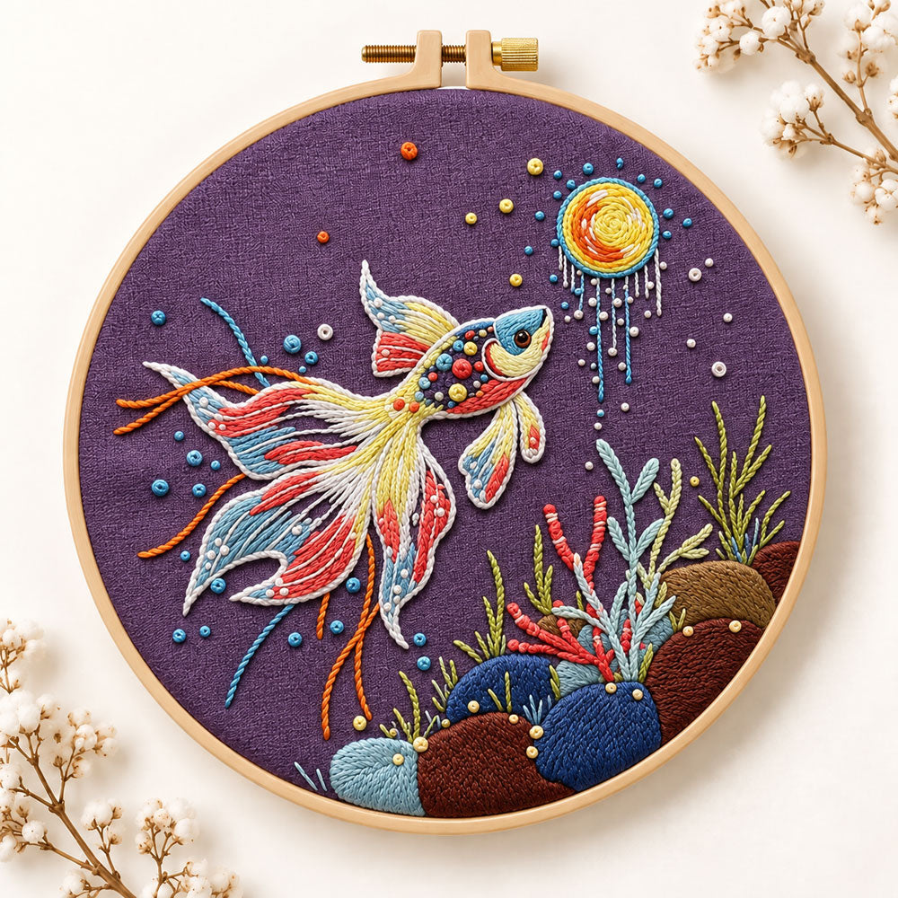 Sunlit underwater koi embroidery kit