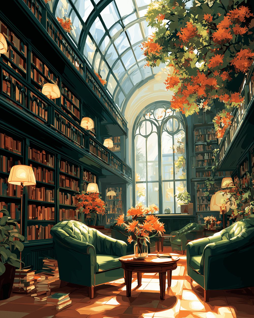 Sunlit vintage library cross stitch kit for beginners