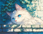 Sunlit white cat cross stitch kit for beginners