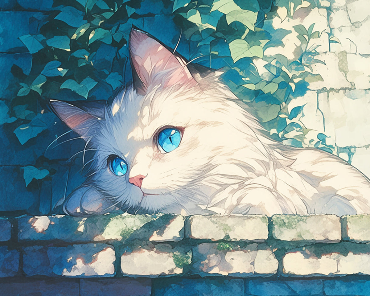 Sunlit white cat cross stitch kit for beginners