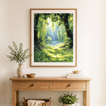 Finished sunlit willow creek cross stitch artwork displayed as home decor