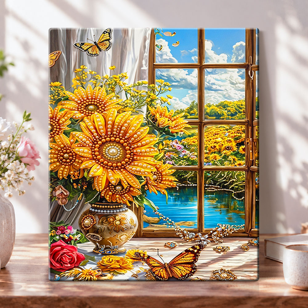 Sunlit window blooms pearl diamond painting kit for beginners