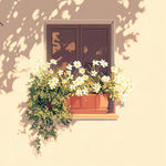 Sunlit window box with white flowers cross stitch kit for beginners