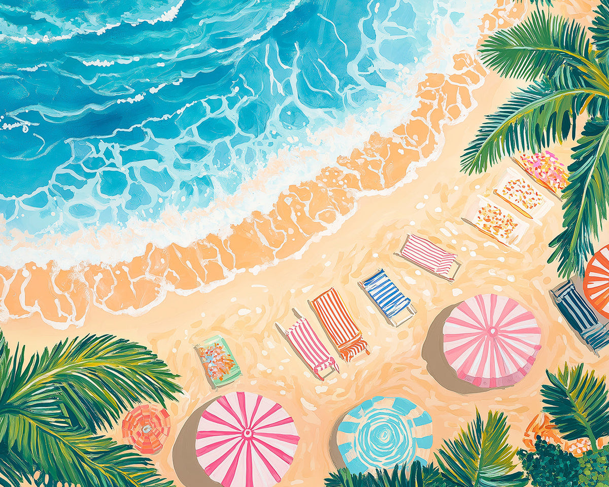 Sunny beach top‑down view cross stitch kit for beginners