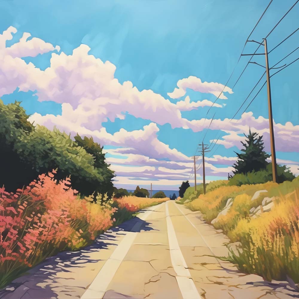 Sunny country road scenery cross stitch kit for beginners