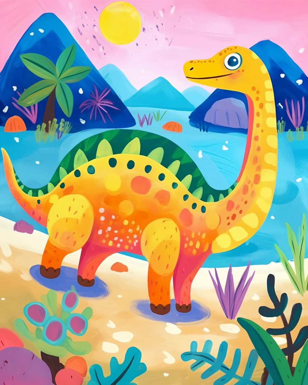 Sunny dinosaur scene cross stitch kit for beginners