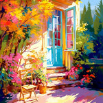 Sunny french cottage garden patio cross stitch kit for beginners