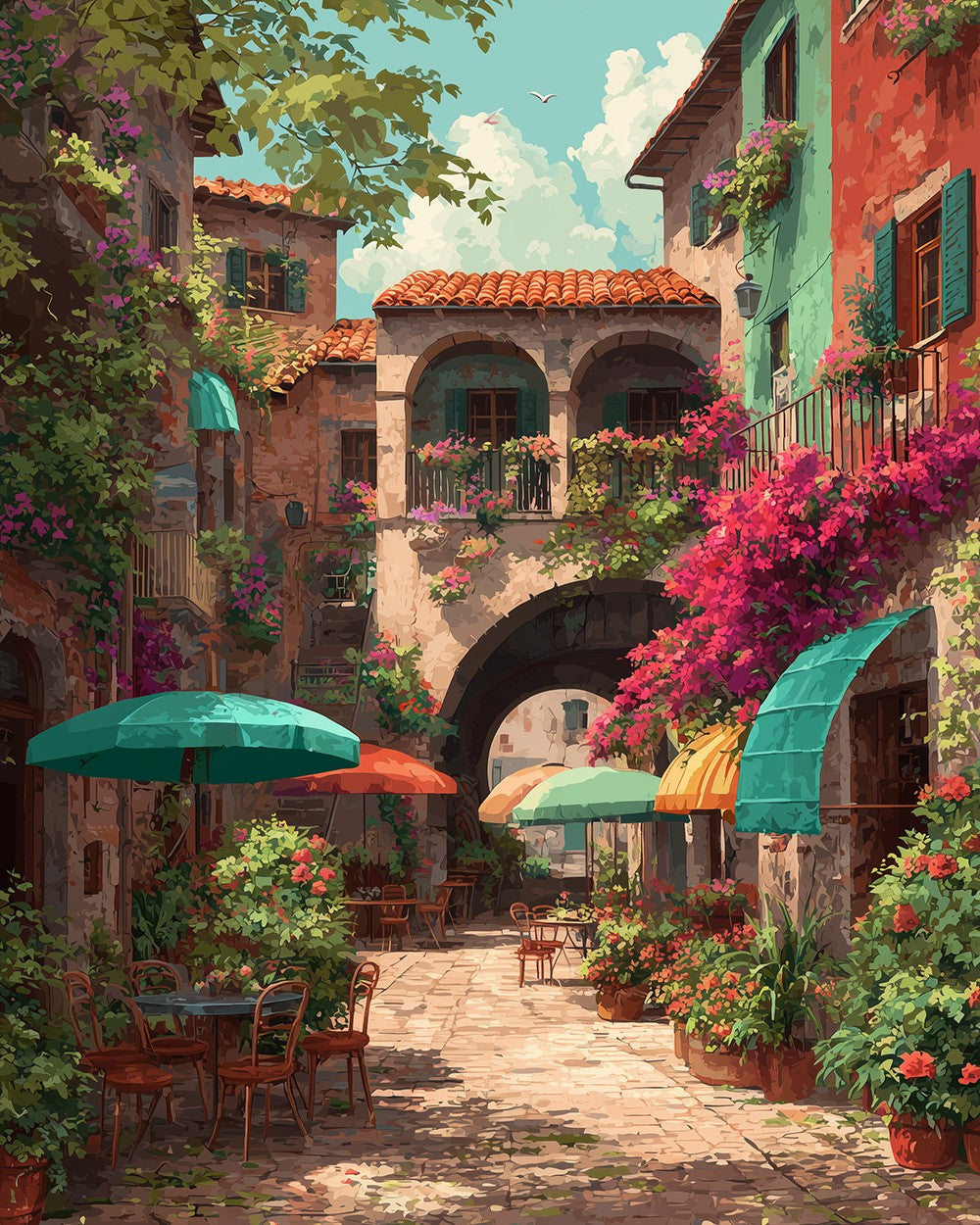 Sunny italian alley cross stitch kit for beginners