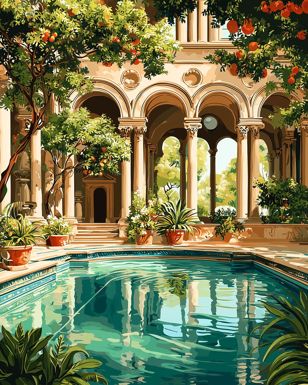 Sunny roman villa pool cross stitch kit for beginners