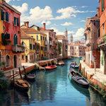 Sunny venice canal with colorful boats cross stitch kit for beginners