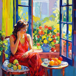 Sunny window lady still life cross stitch kit for beginners