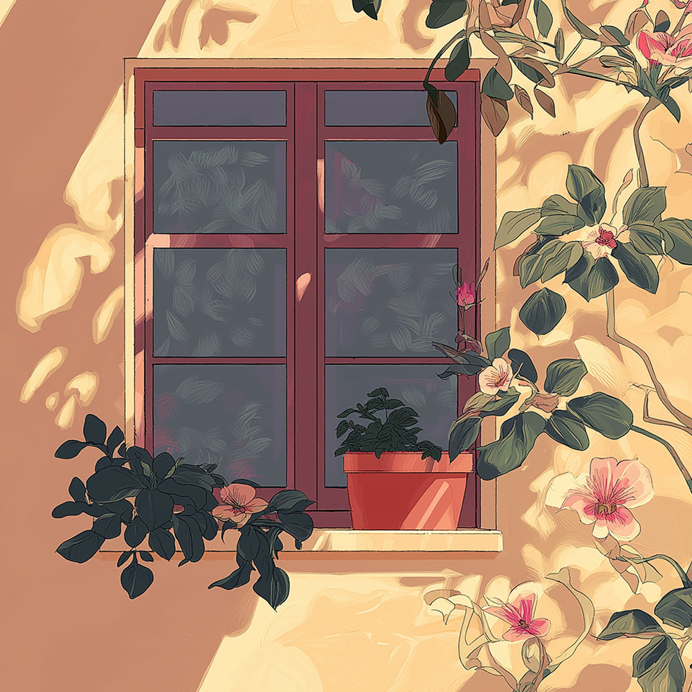 Sunny window with flowers cross stitch kit for beginners