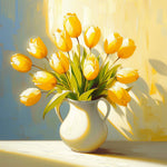 Sunny yellow tulips in white vase cross stitch kit for beginners
