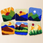 Sunrise, moon and mountains punch needle coaster kit finished handmade coasters