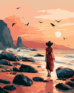 Sunset coastal stroll cross stitch kit for beginners