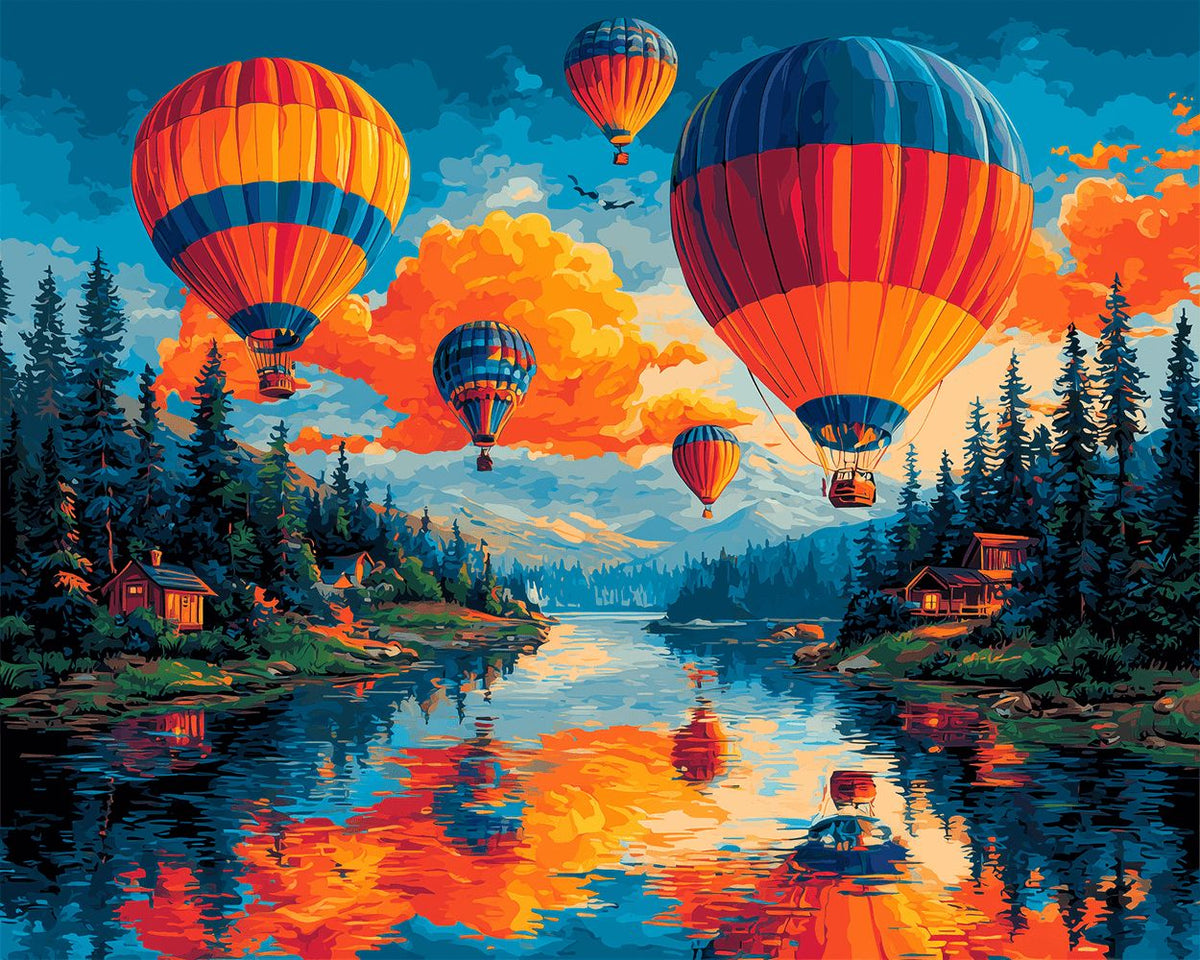 Sunset hot air balloons cross stitch kit for beginners