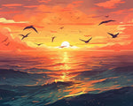 Sunset over ocean waves cross stitch kit for beginners