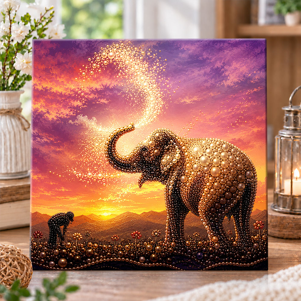 Sunset pearl elephant pearl diamond painting kit for beginners